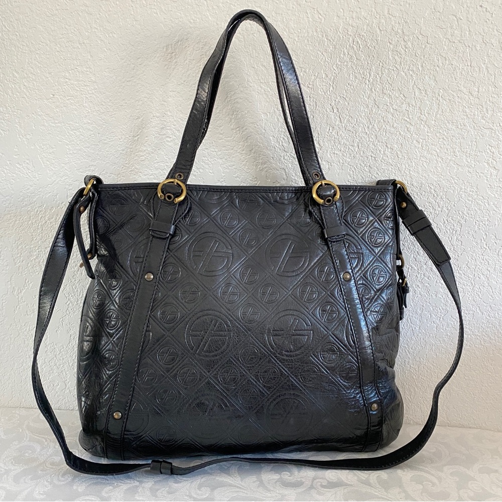francesco biasia logo embossed leather 2 way bag